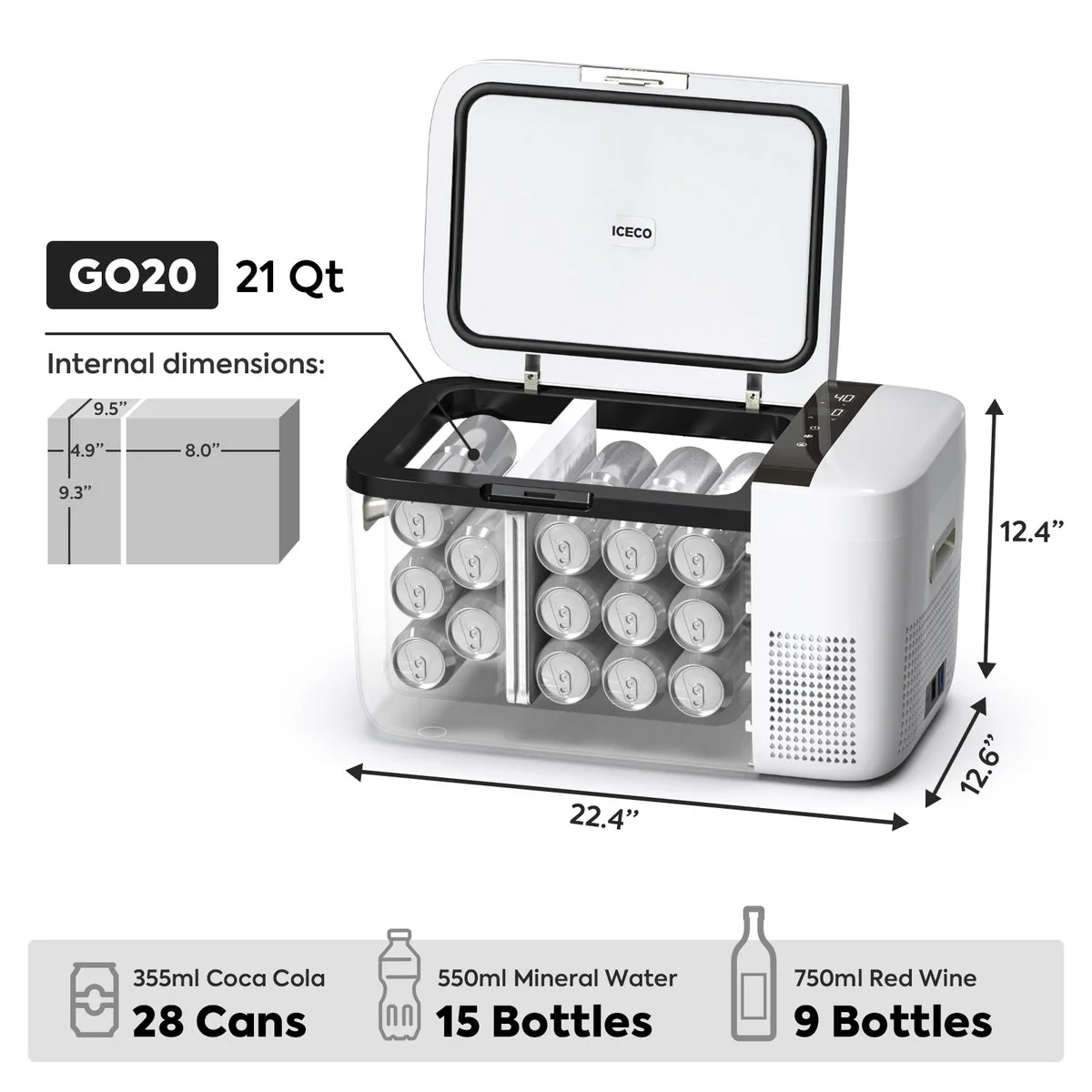 GO20 Dual Zone 12V Portable Freezer - White | ICECO | 20 LT - Image 4