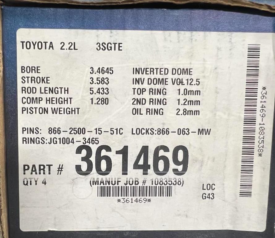 JE Pistons Toyota 2.2L 3SGTE full set - Image 2