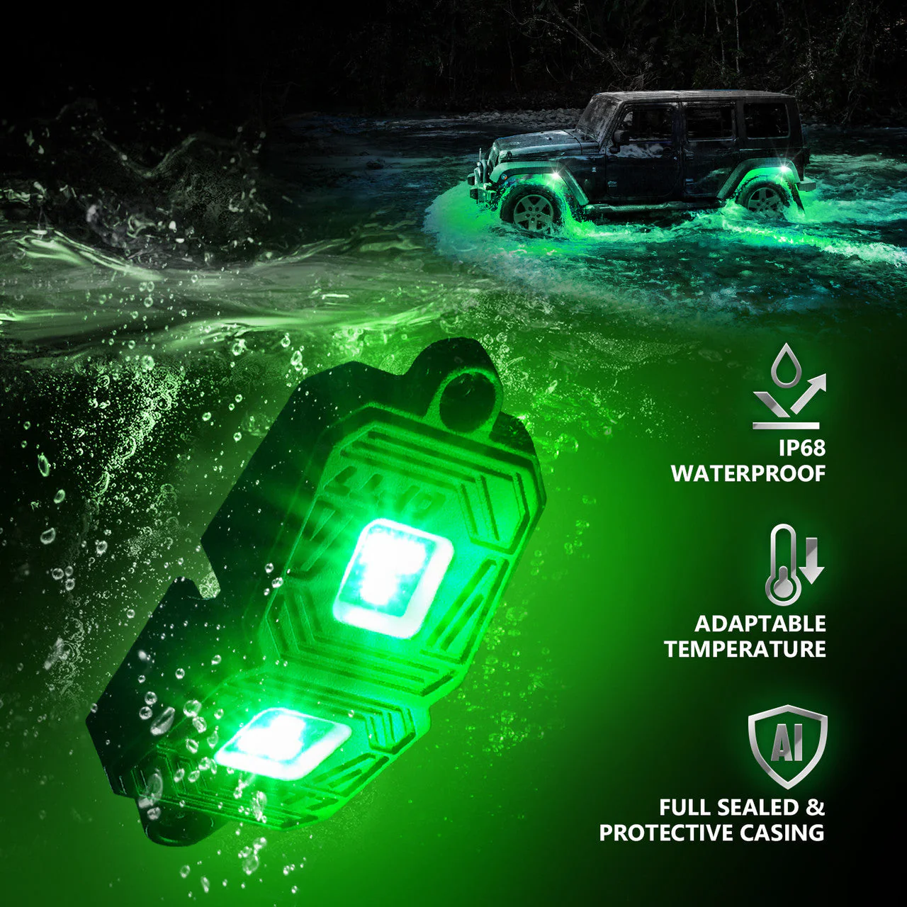 OPT7 Photon RGB 4PCS LED Rock Light w-Magnet Wide Angle Underglow Neon Lighting Kit - Image 3