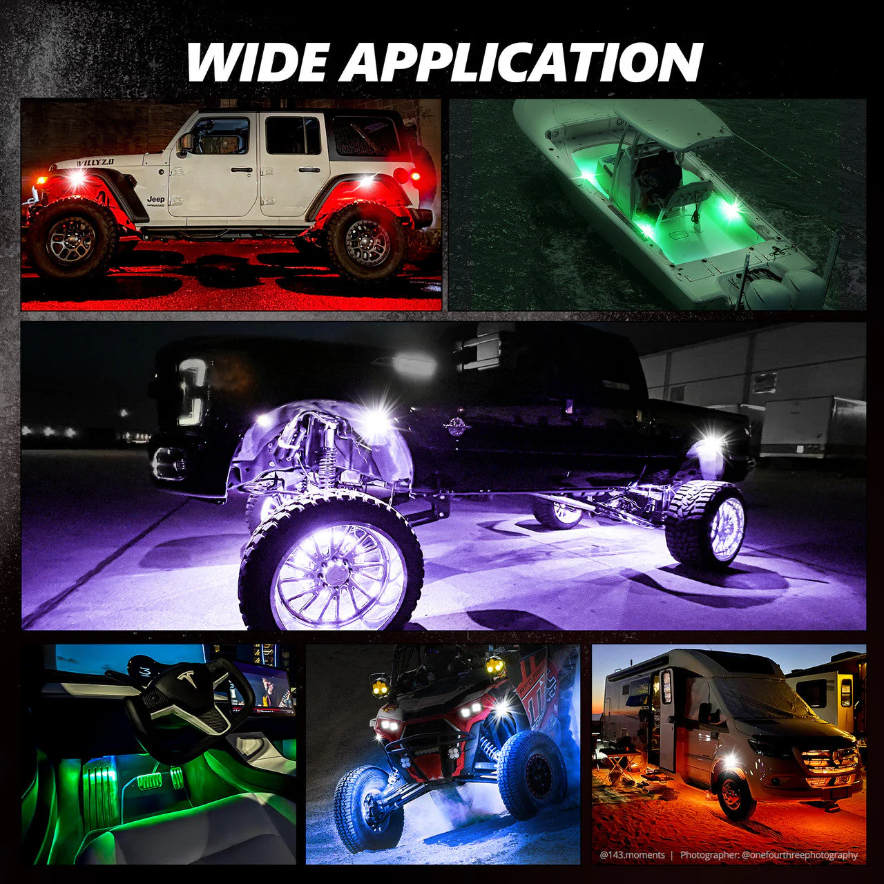 OPT7 Photon RGB 8PCS LED Rock Light w-Magnet Wide Angle Underglow Neon Lighting Kit - Image 8