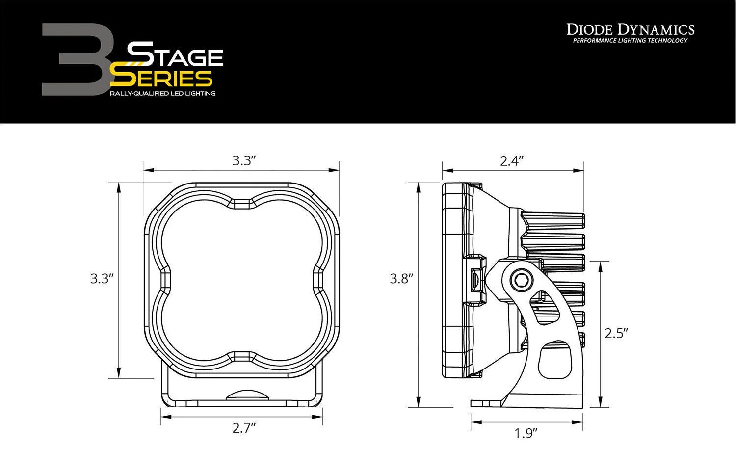 Stage Series 3" SAE/DOT Pro Standard LED Pod (one) White/Yellow - Image 14