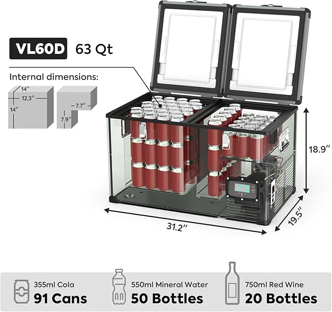 VL60 Dual Zone Metal Fridge Freezer with Cover | ICECO | 60LT - Image 6